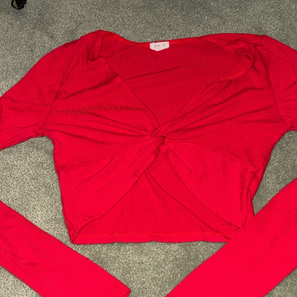 Garage Vibrant Red Knotted Crop Top
